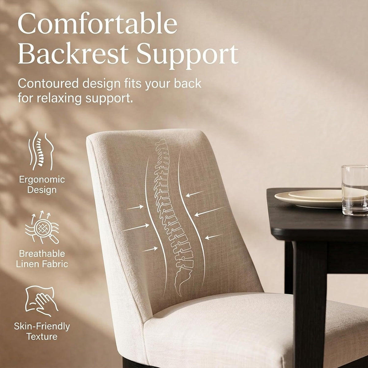 HNY Beige Linen Dining Chairs Set of 6, Soft Upholstered Dining Room Chairs