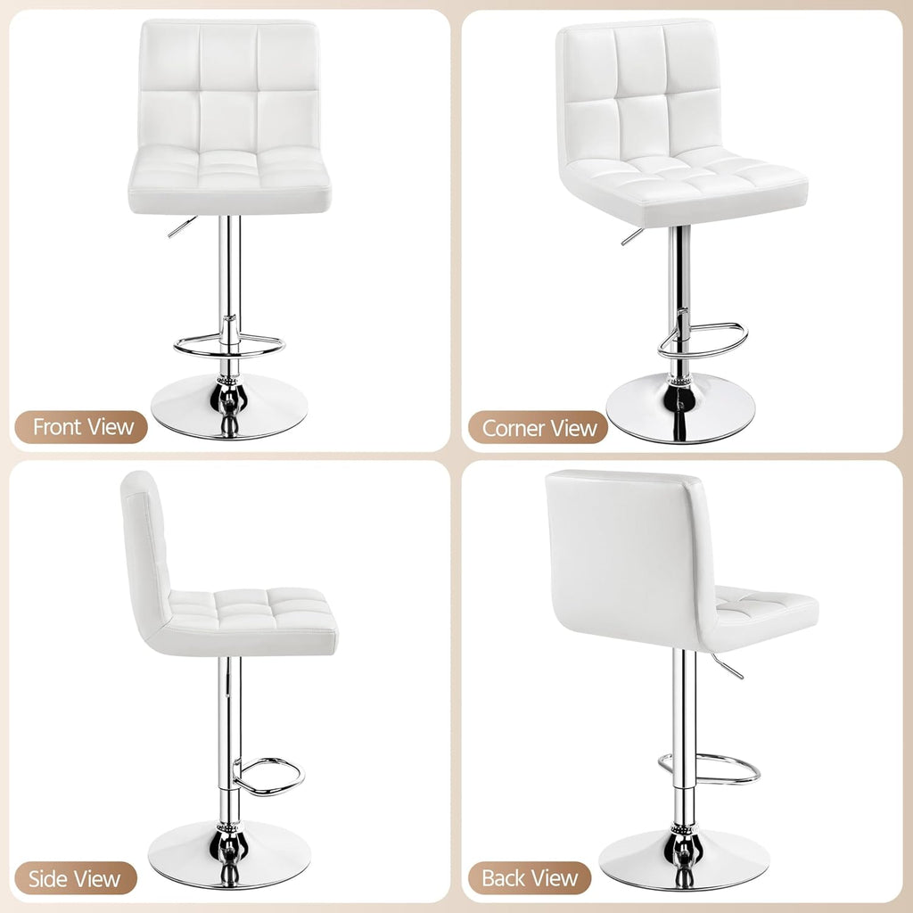 Yaheetech Single Bar Stool Adjustable Counter Height Barstool White