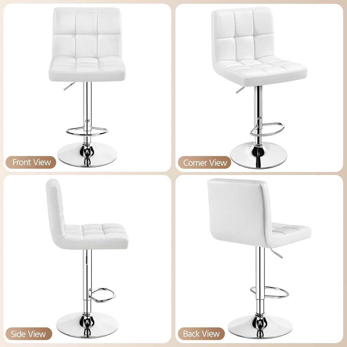 Yaheetech Single Bar Stool Adjustable Counter Height Barstool White