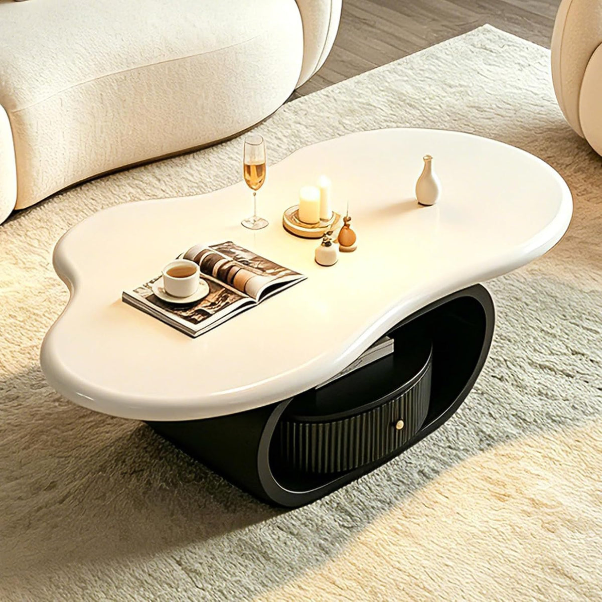 COSVALVE Cloud Coffee Table with Storage Drawer, Side Table for Living Room