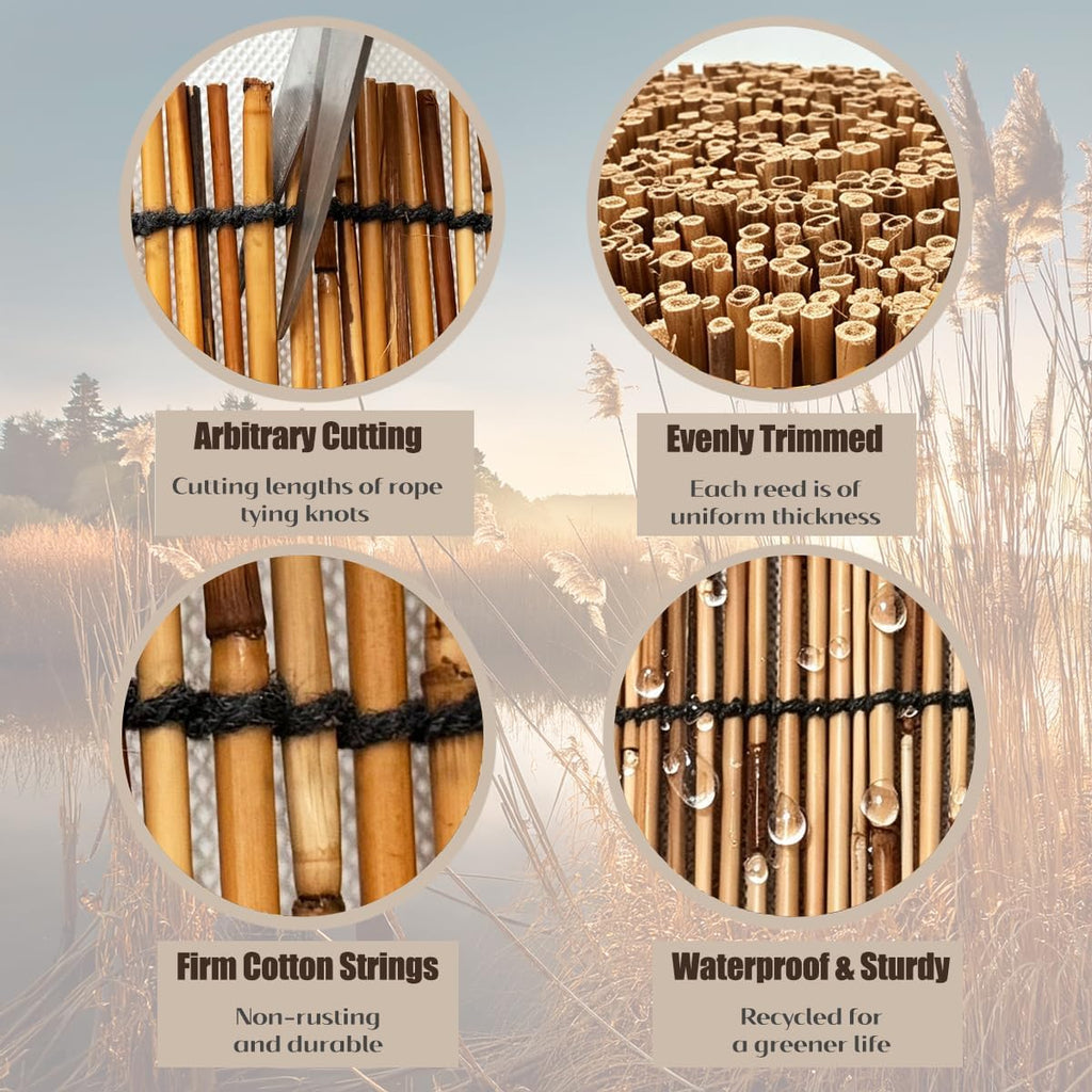 Reed Fencing Roll 4.92x25ft, 85% Shade Natural Bamboo Privacy Screen, Decorative Carbonized Reed Fence for Balcony Outdoor Garden Backyard Patio