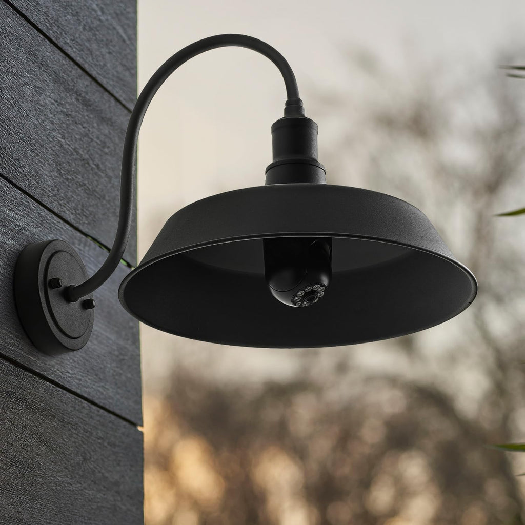 mirrea Farmhouse Outdoor Gooseneck Barn Wall Light, Matte Black, 14", 2 Pack