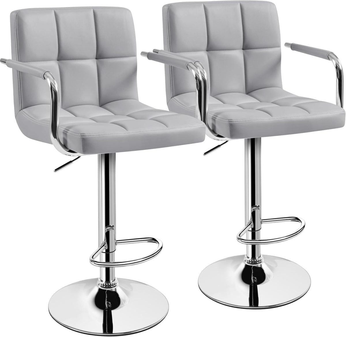 Yaheetech Bar Stools Set of 2, Adjustable Swivel with Backs, Light Gray