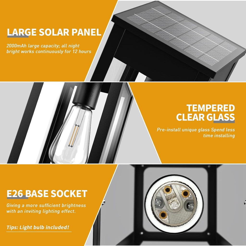 15.5'' Outdoor Solar Post Light, Dusk to Dawn Solar Lamp Post, Black