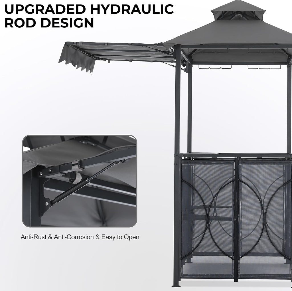 ABCCANOPY Grill Gazebo 6.4x6.8 with Bar Table & 2 Chairs, Dark Gray