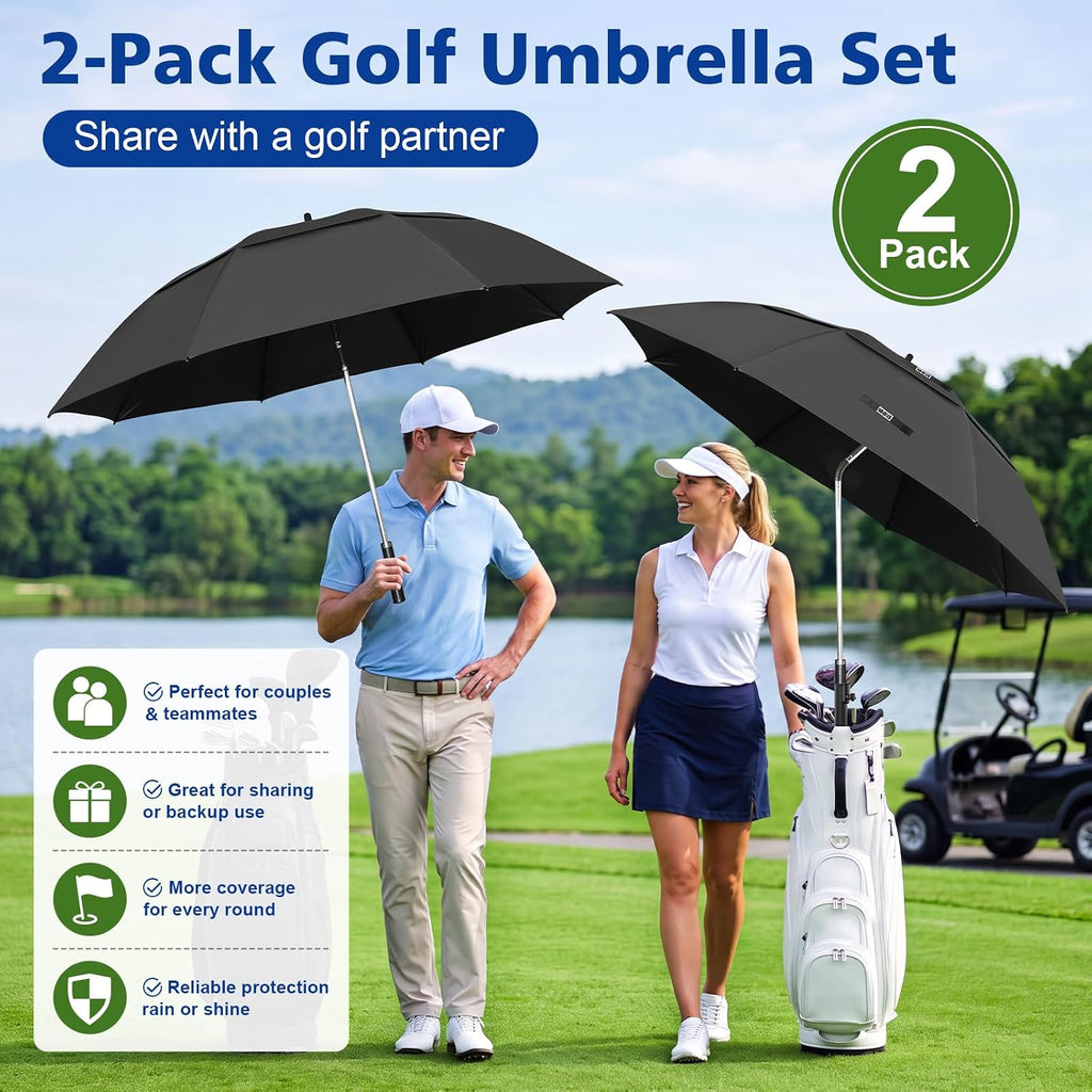 2 Pack 53.2" Double Canopy Golf Umbrellas, 360°Adjustable Golf Umbrella, Windproof Waterproof Large Umbrella for Outdoor Sports