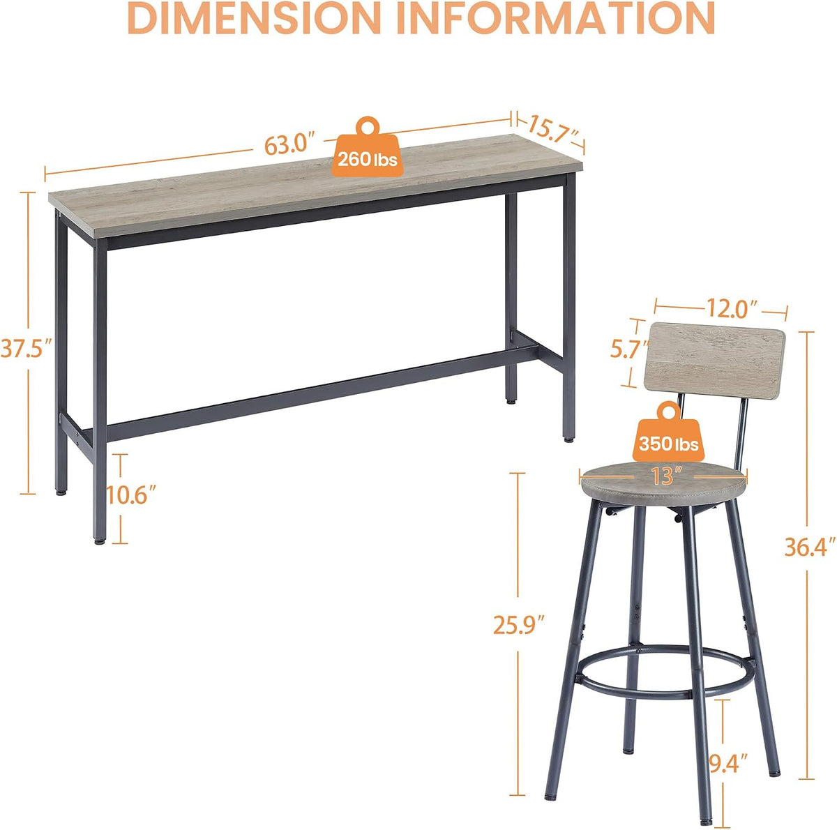 Tmsan 63" L Bar Table and Chairs Set for 3, 4 Piece Long Rectangle Pub Bistro Dining Table Set with 3 PU Upholstered Bar Stools, Counter Height for Kitchen Restaurant