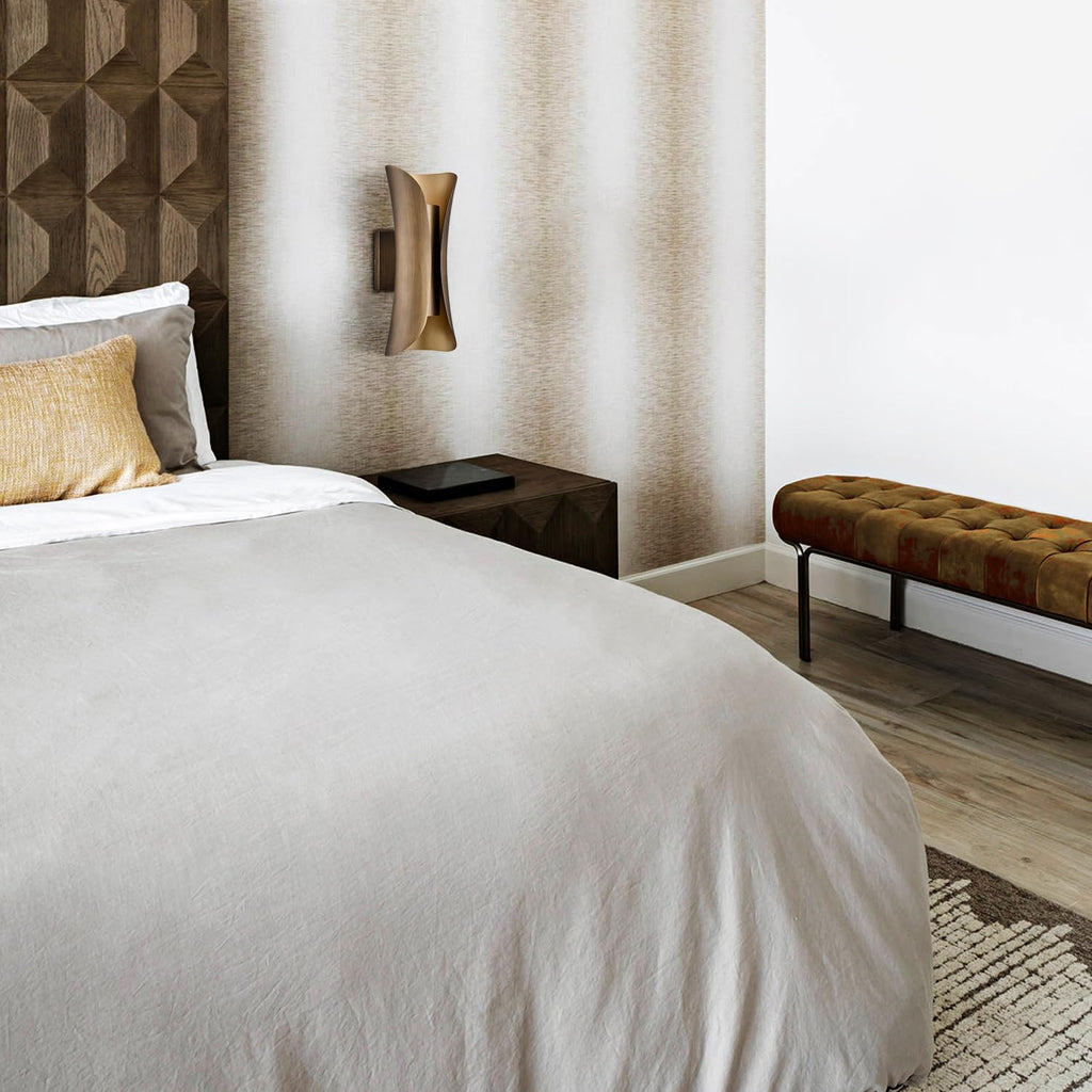 CLAXY Mid-Century Wall Sconce 2-Light Brushed Brass Bedroom Wall Light