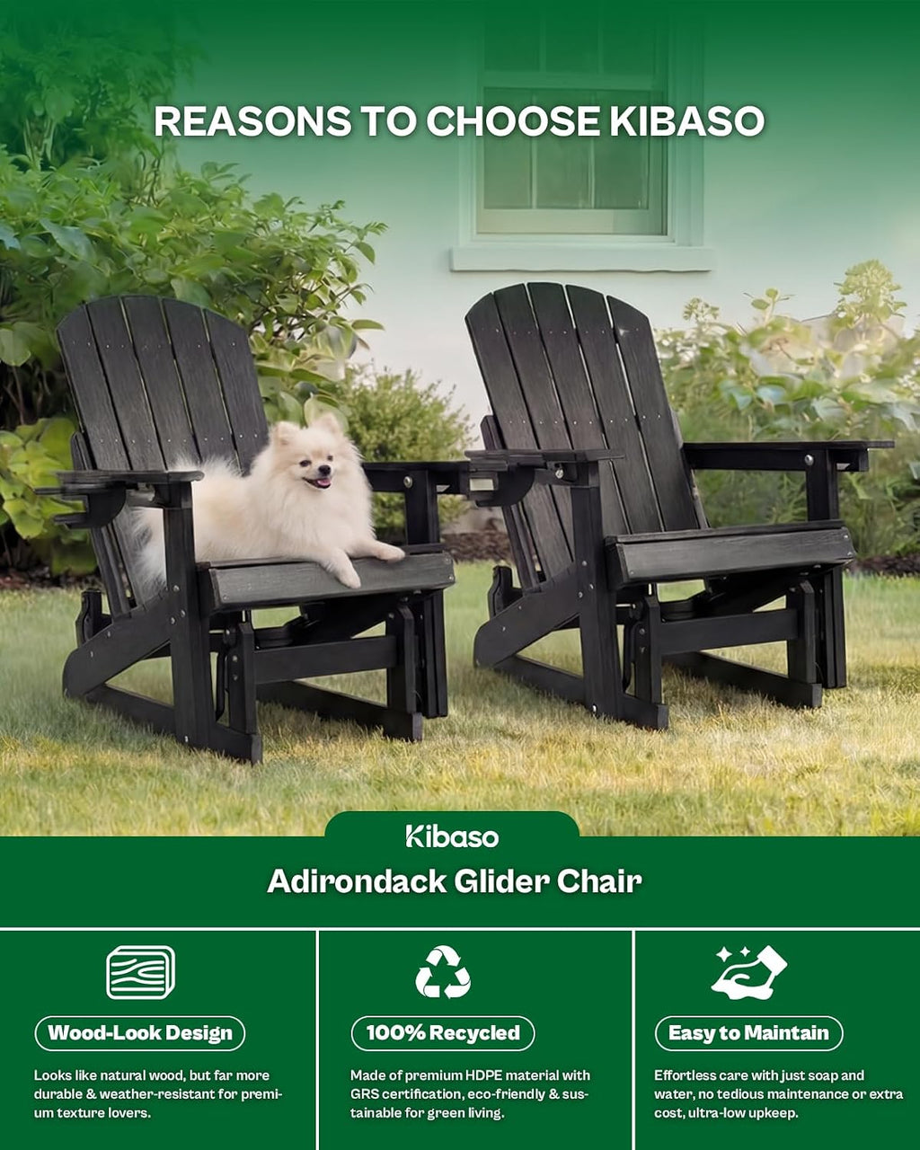 Adirondack Chairs, All-Weather Outdoor Gliders Set of 2,Black