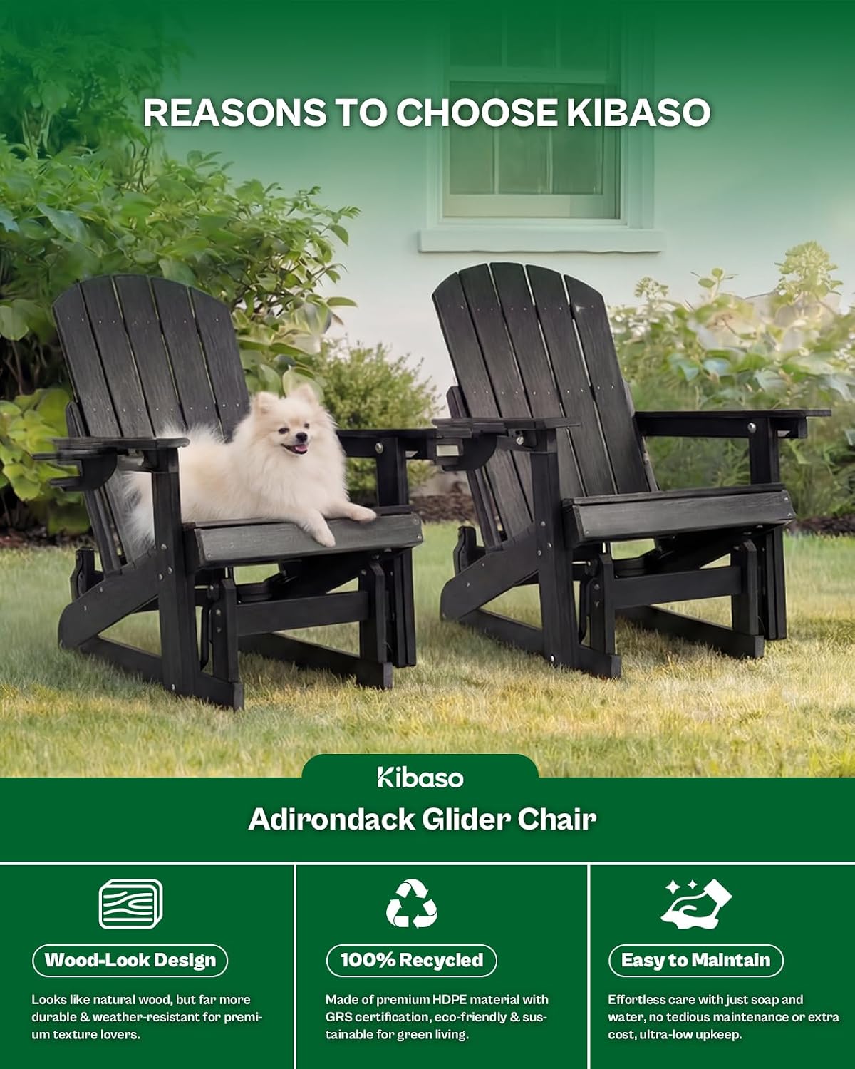 Adirondack Chairs, All-Weather Outdoor Gliders Set of 2,Black