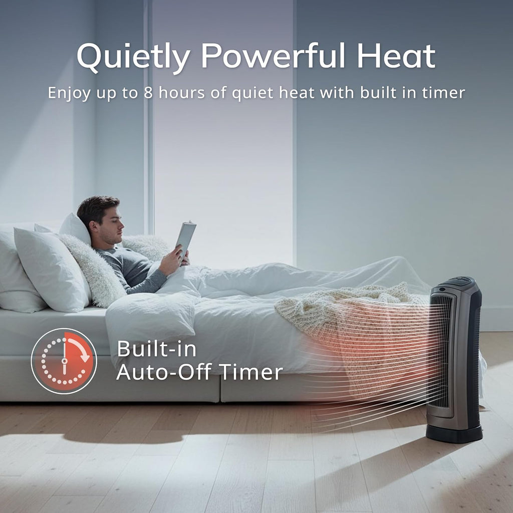 Lasko Oscillating Digital Ceramic Tower Heater for Home with Adjustable Thermostat, Timer and Remote Control, 23 Inches, 1500W, Silver, 755320