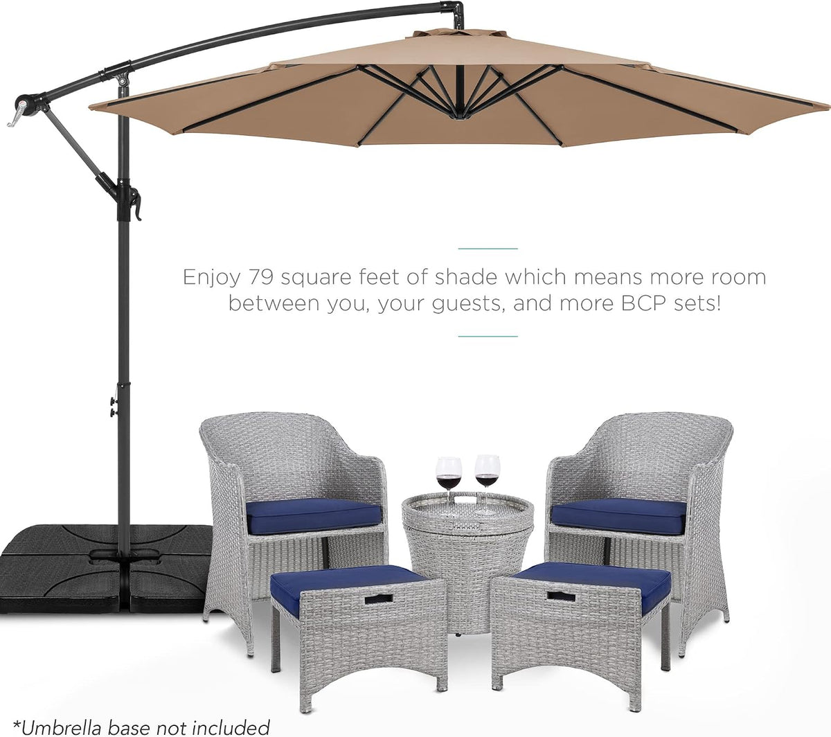 Best Choice Products 10ft Offset Cantilever Hanging Market Patio Umbrella, 8 Sturdy Ribs, Easy Adjustment - Tan