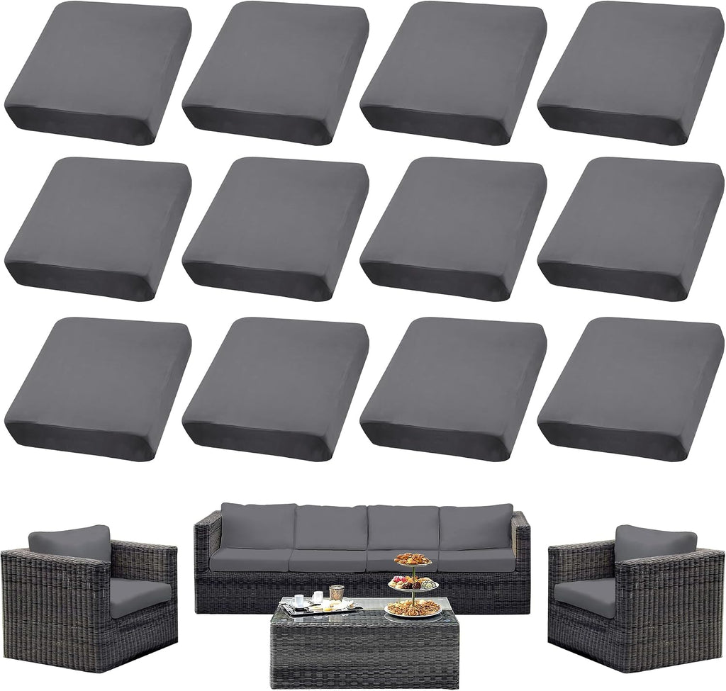 8PCS Patio Cushion Covers.Patio Furniture Couch SeatSlipcovers (Grey, 12PCS)
