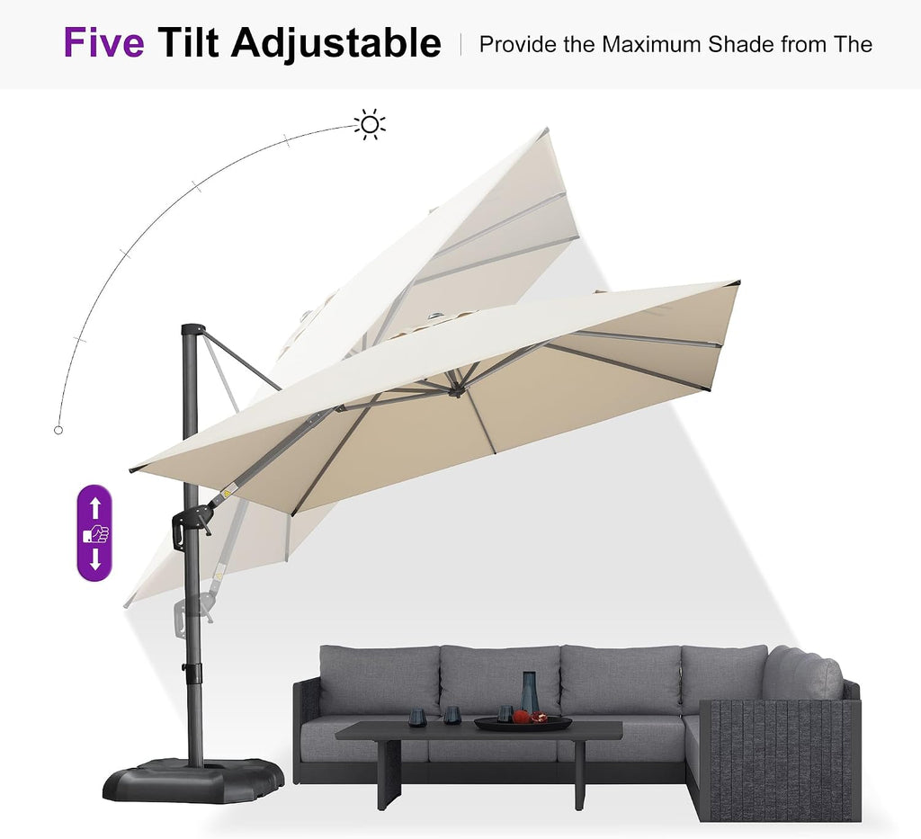 PURPLE LEAF Patio Umbrella Outdoor 10' x 10' Square 360° Rotation Beige