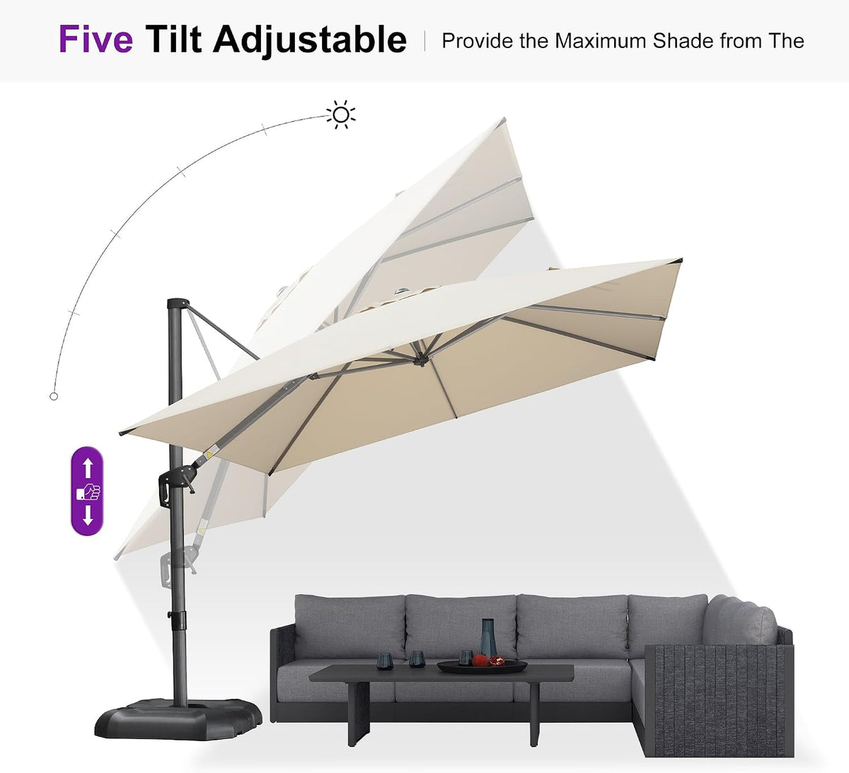 PURPLE LEAF Patio Umbrella Outdoor 10' x 10' Square 360° Rotation Beige