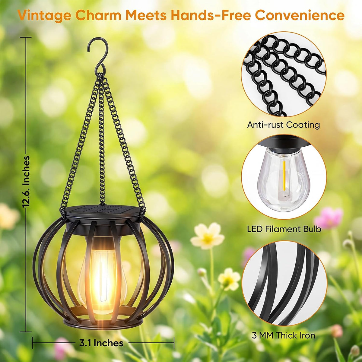 Hanging Solar Lanterns Outdoor Waterproof: 4 Pack Metal Garden Patio Lights