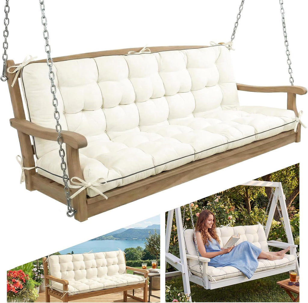 Oxford Fabric Swing Cushions with Backrest & Tie Straps for Patio Bench