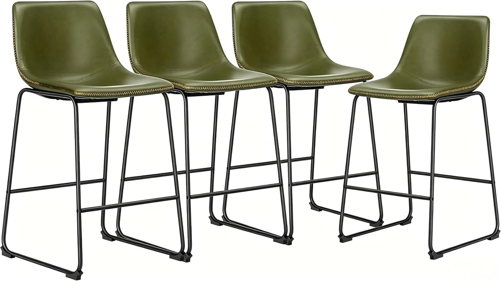 DUMOS Bar Stools Set of 4, Faux Leather Counter Height Bar Chairs for Pub