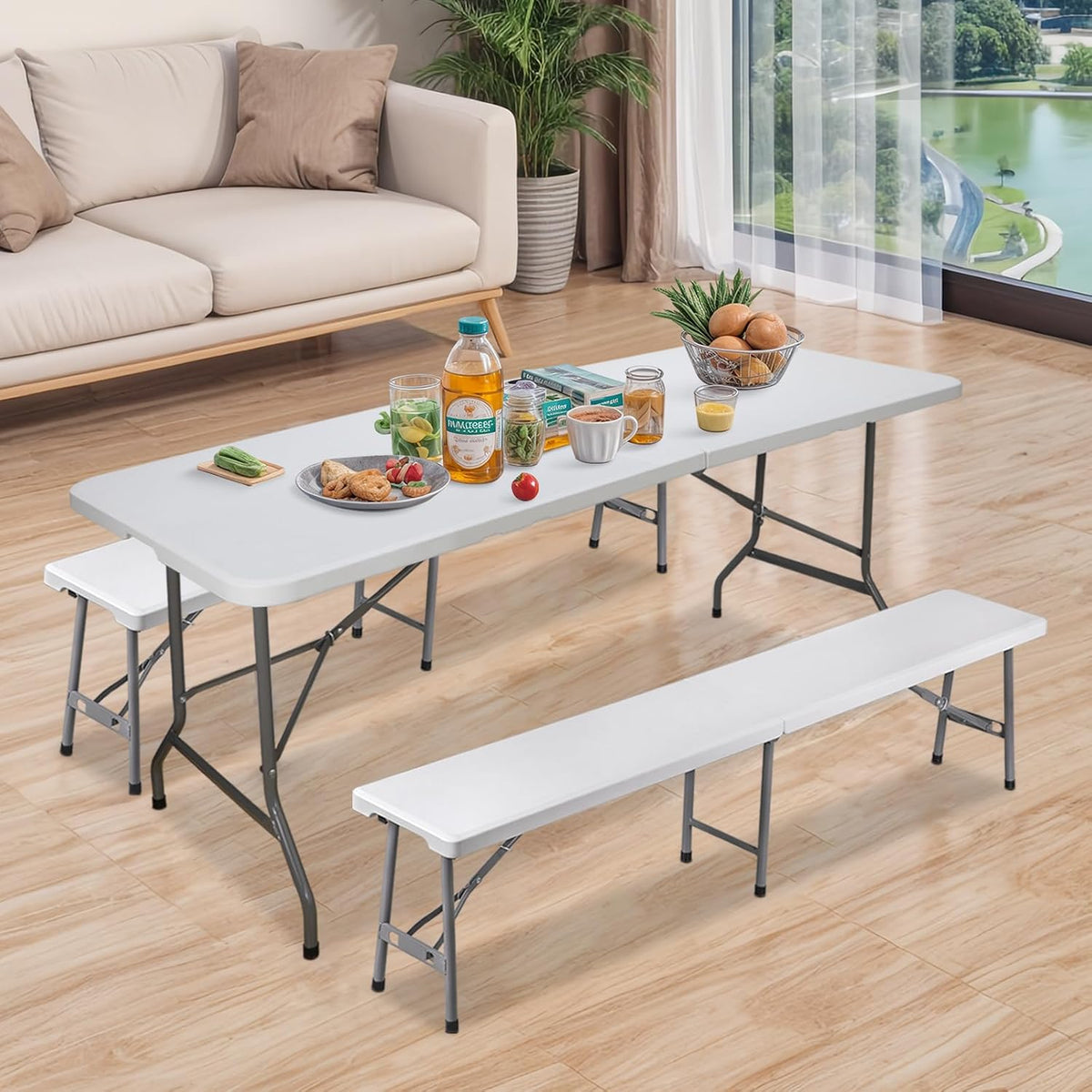 ZENY 6 Feet Picnic Table Set with 2 Benches