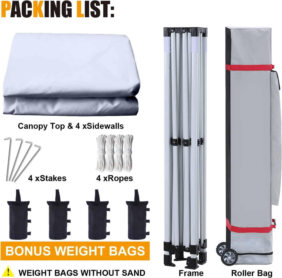 hlong 10x10 heavy duty pop-up canopy with 4, package contents