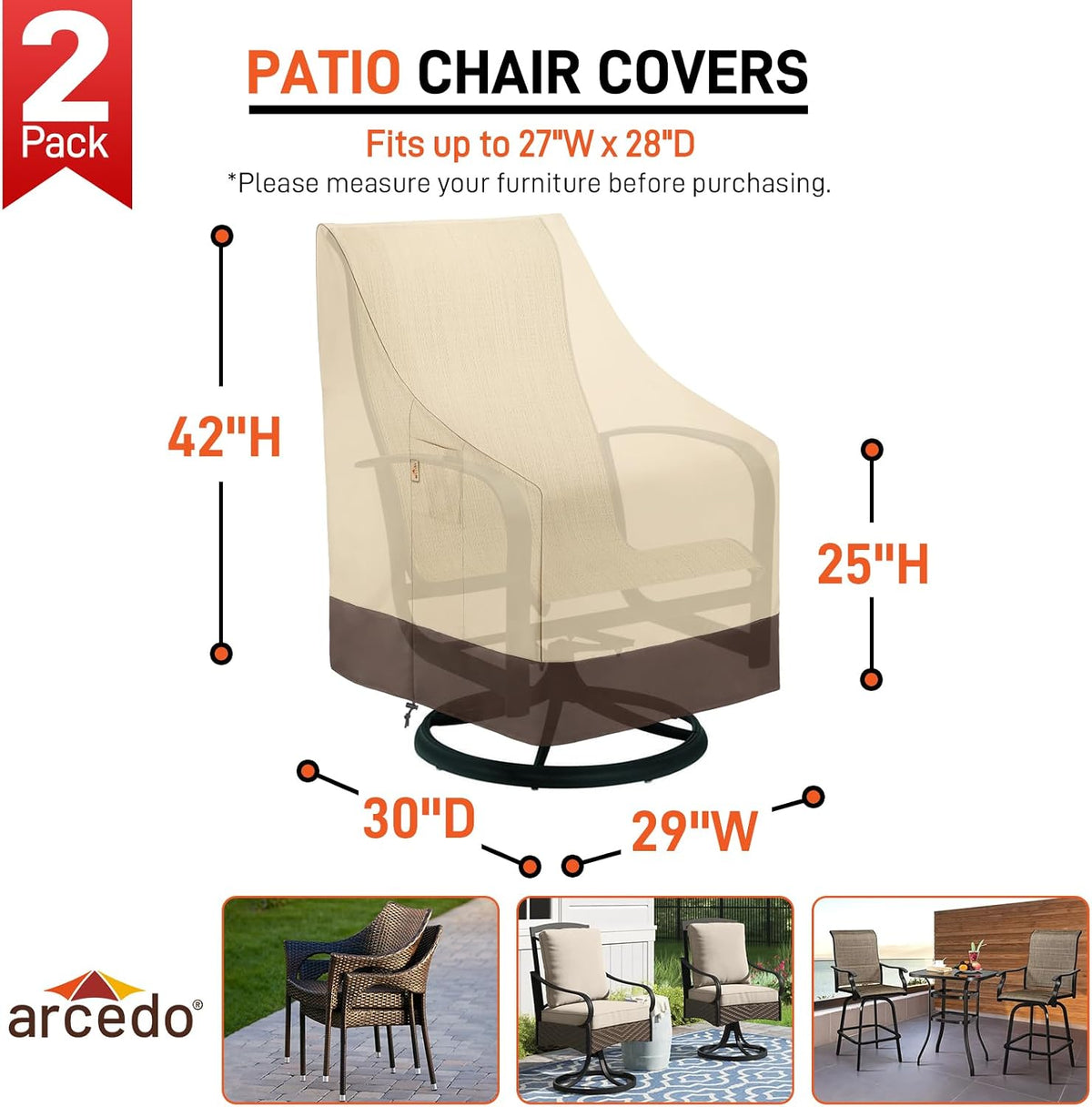 arcedo outdoor high back chair covers, 29"w x shown in use