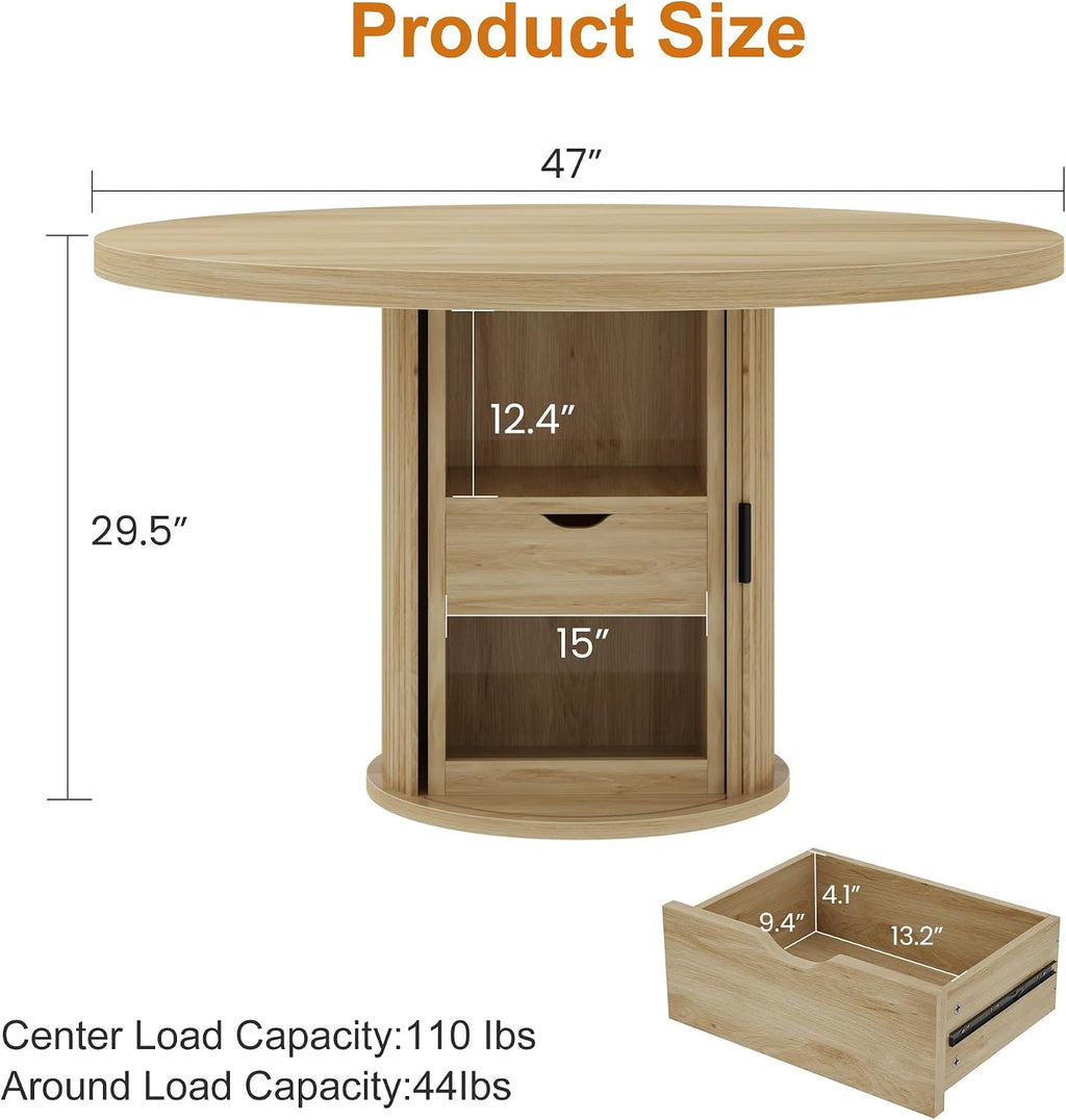 IDEALHOUSE 47" Round Dining Table for 4-6, Modern Farmhouse Kitchen Table