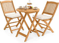GIANTEX 3 Pieces Acacia Wood Bistro Set, Outdoor Folding Table & Chairs