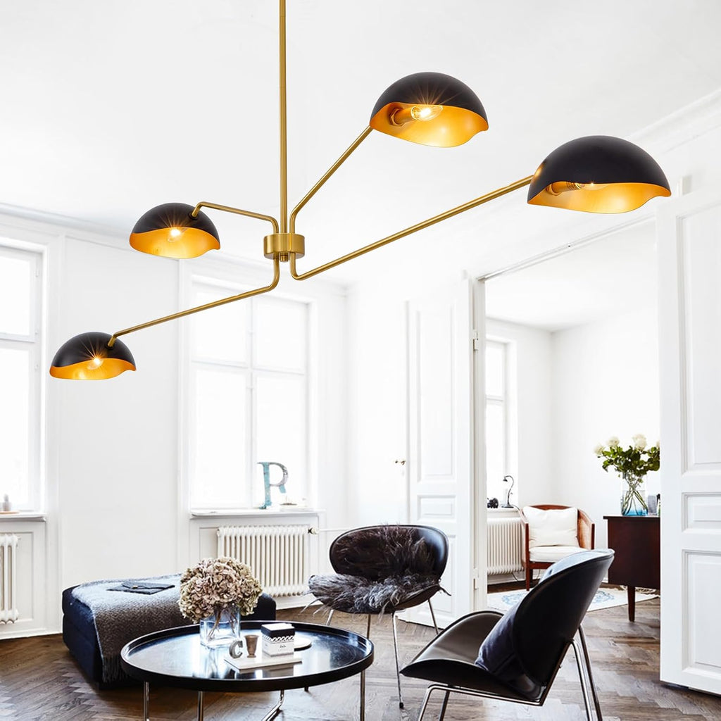Modern Chandelier Large 55" Black and Gold Sputnik Chandeliers 4 Lights Mid Century Ceiling Pendant Light Fixture Luxury Metal for Dining Room Foyer Staircase