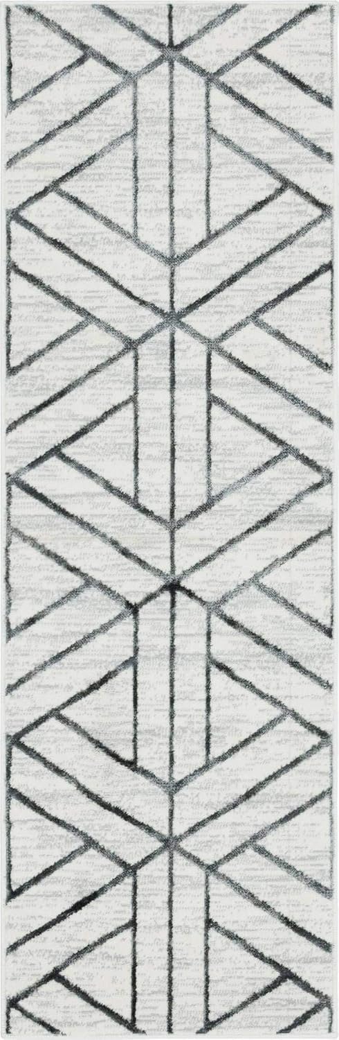 Rugs.com Lattice Trellis Collection Rug – 6 Ft Runner White Low-Pile Rug Perfect for Hallways, Entryways