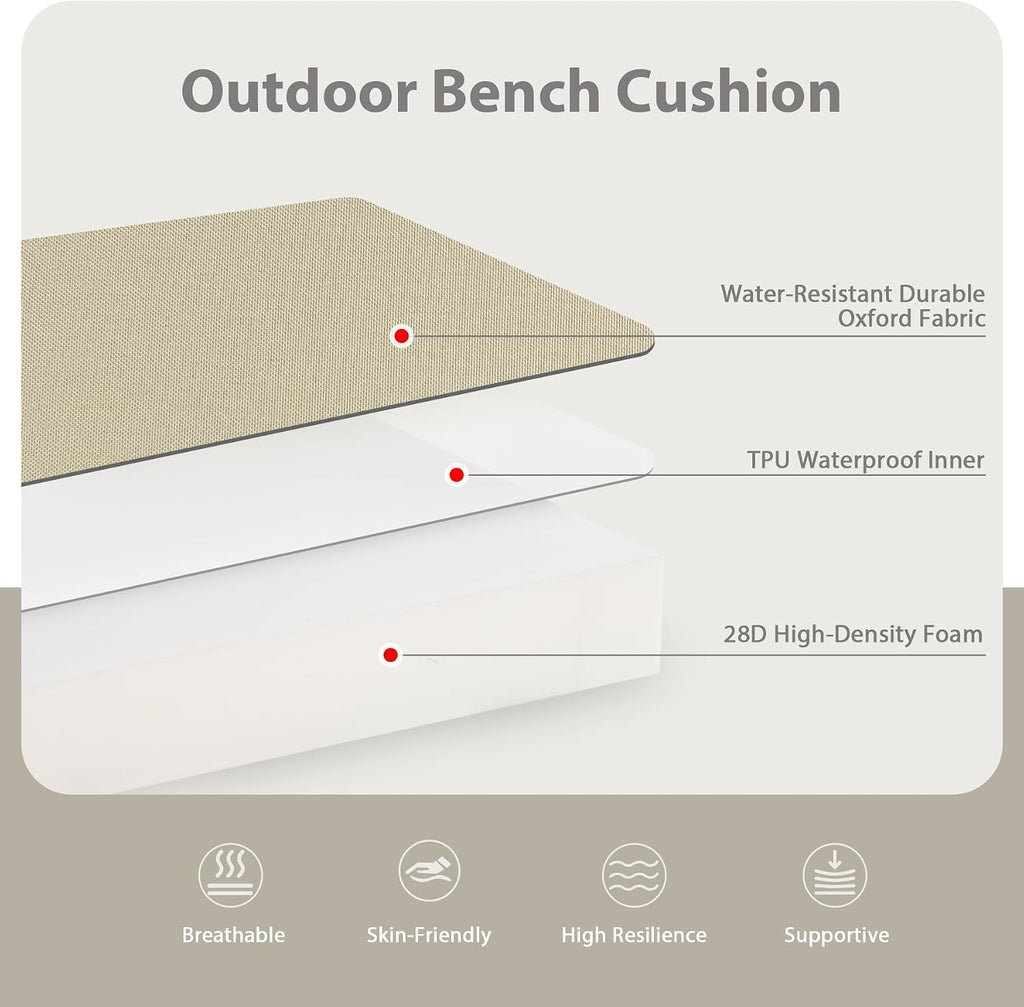 favoyard outdoor bench cushion, 45 x 18 inch shown in use