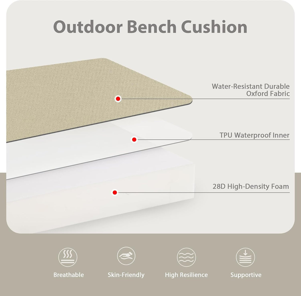favoyard outdoor bench cushion, 45 x 18 inch shown in use