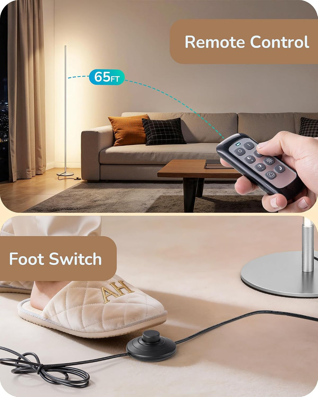 EDISHINE 2 Pack 57.5” Corner Lamp with Remote, Stepless Dimmable & 7 CCT