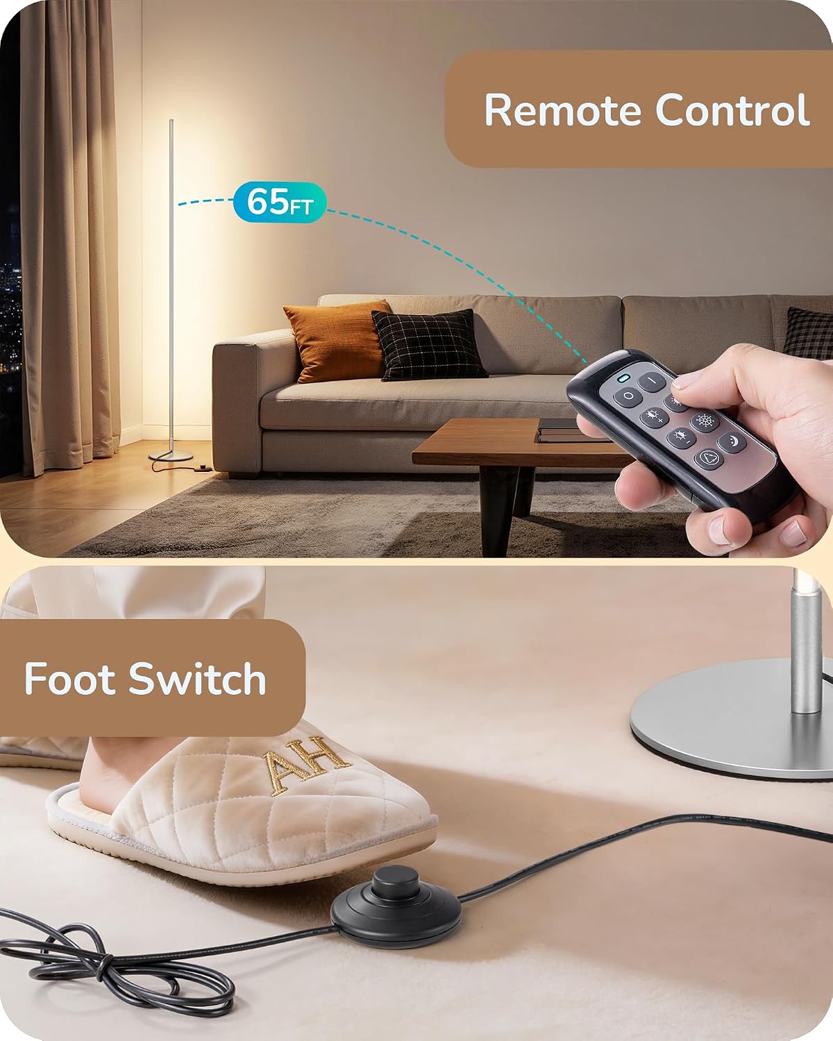 EDISHINE 2 Pack 57.5” Corner Lamp with Remote, Stepless Dimmable & 7 CCT