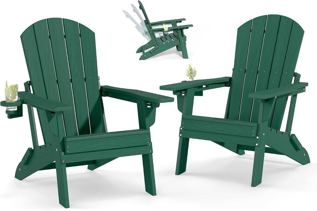 Plawdlik Folding Adjustable Adirondack Chair Set of 2, Patio Chairs, Green