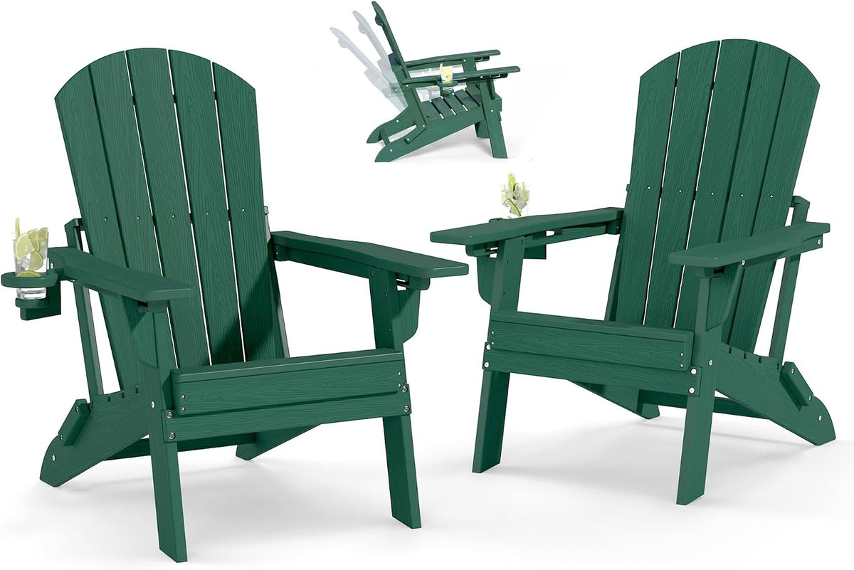 Plawdlik Folding Adjustable Adirondack Chair Set of 2, Patio Chairs, Green