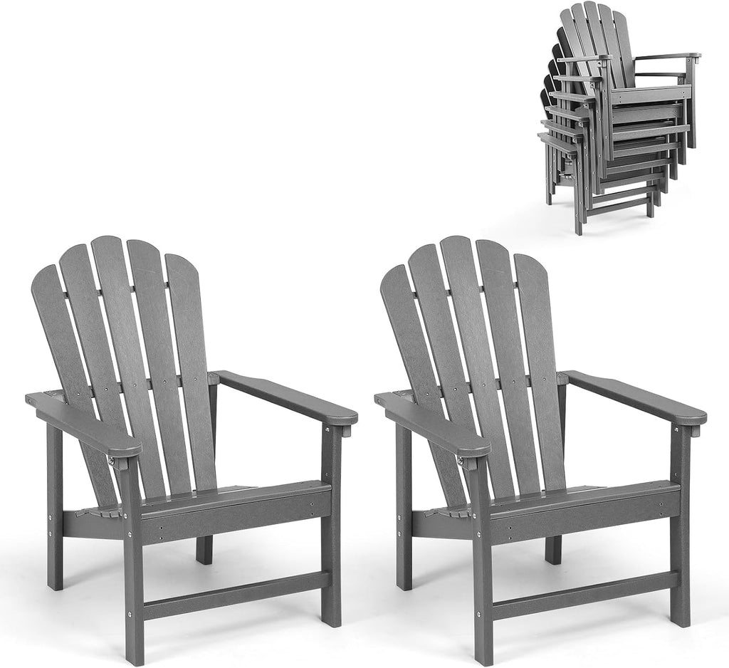 Oversized Stackable Adirondack Chair Set of 2, HDPE Fire Pit Chair