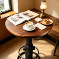 LOKKHAN Industrial Bar Table 38.6"-48.4" Height Adjustable Swivel Round Wood Tabletop 23.7" Dia, Kitchen Dining Office Coffee Bistro Pub Table