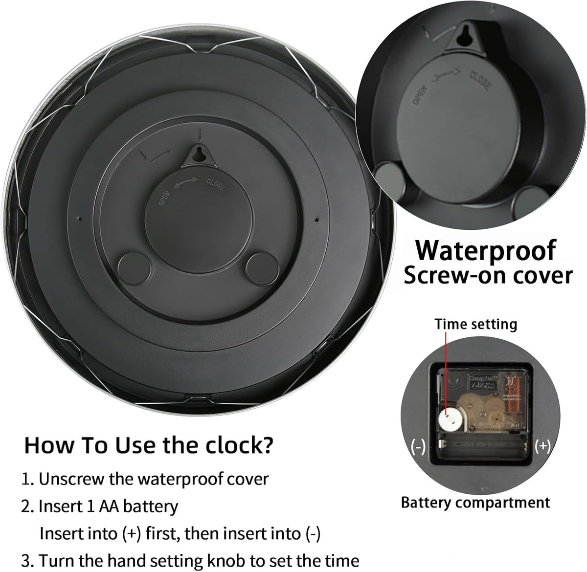 Caysie 16 Inch Sealed Large Outdoor Clocks Waterproof-Silver