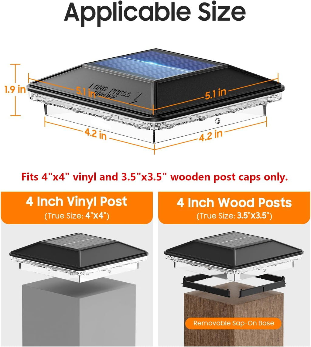 4x4 Solar Post Cap Lights 12 Pack, 3 Modes Fence Post Solar Lights