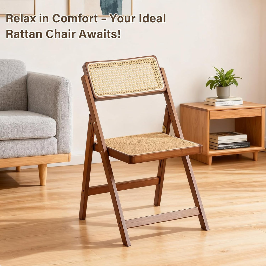 Furlide Rattan Folding Chair, Bamboo Dining Chair for Kitchen, Walnut
