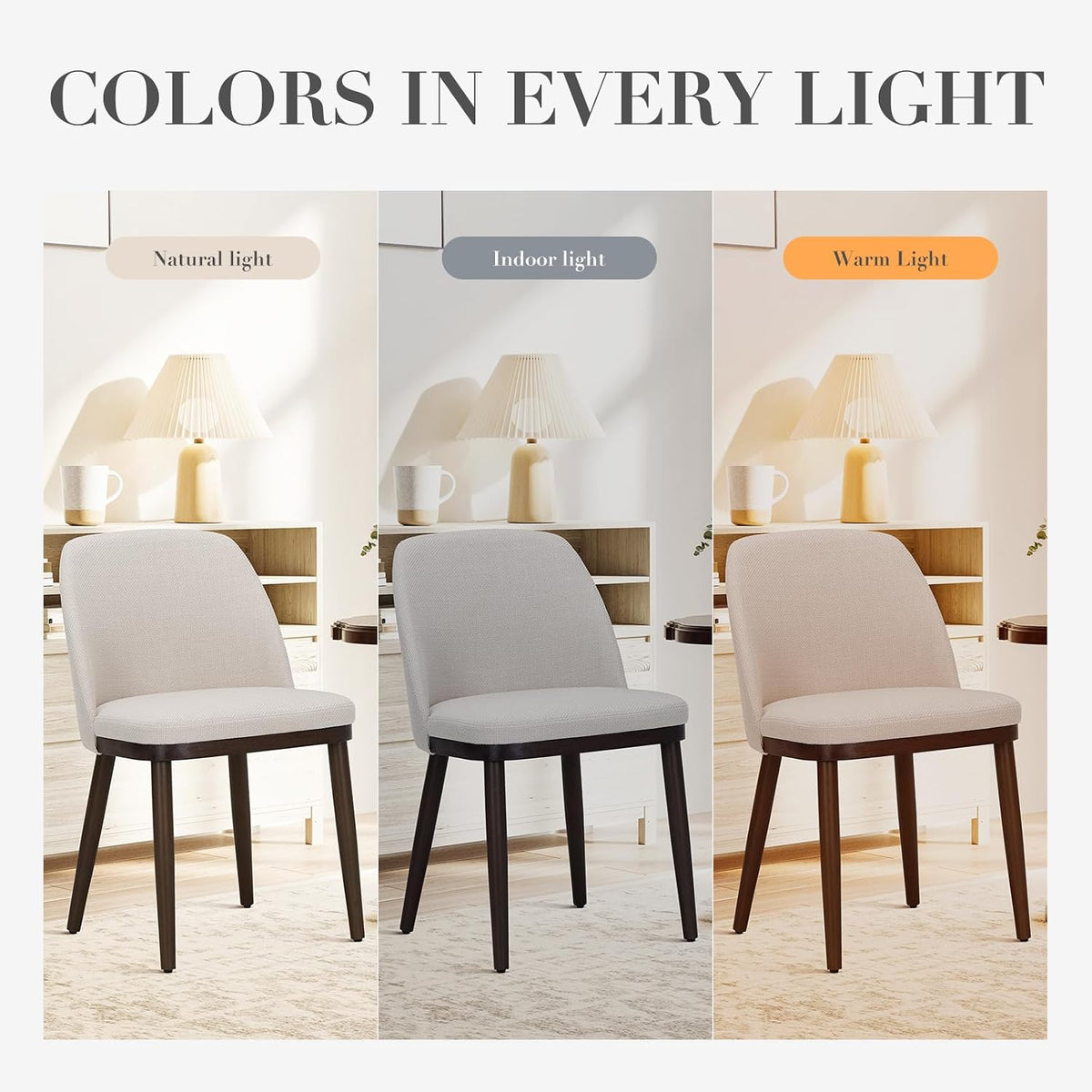 COLAMY Upholstered Dining Chairs Set of 6, Modern Kitchen Chairs with Back, Fabric Side Chair with Wood Legs for Dining Room Kitchen Restaurant, Beige