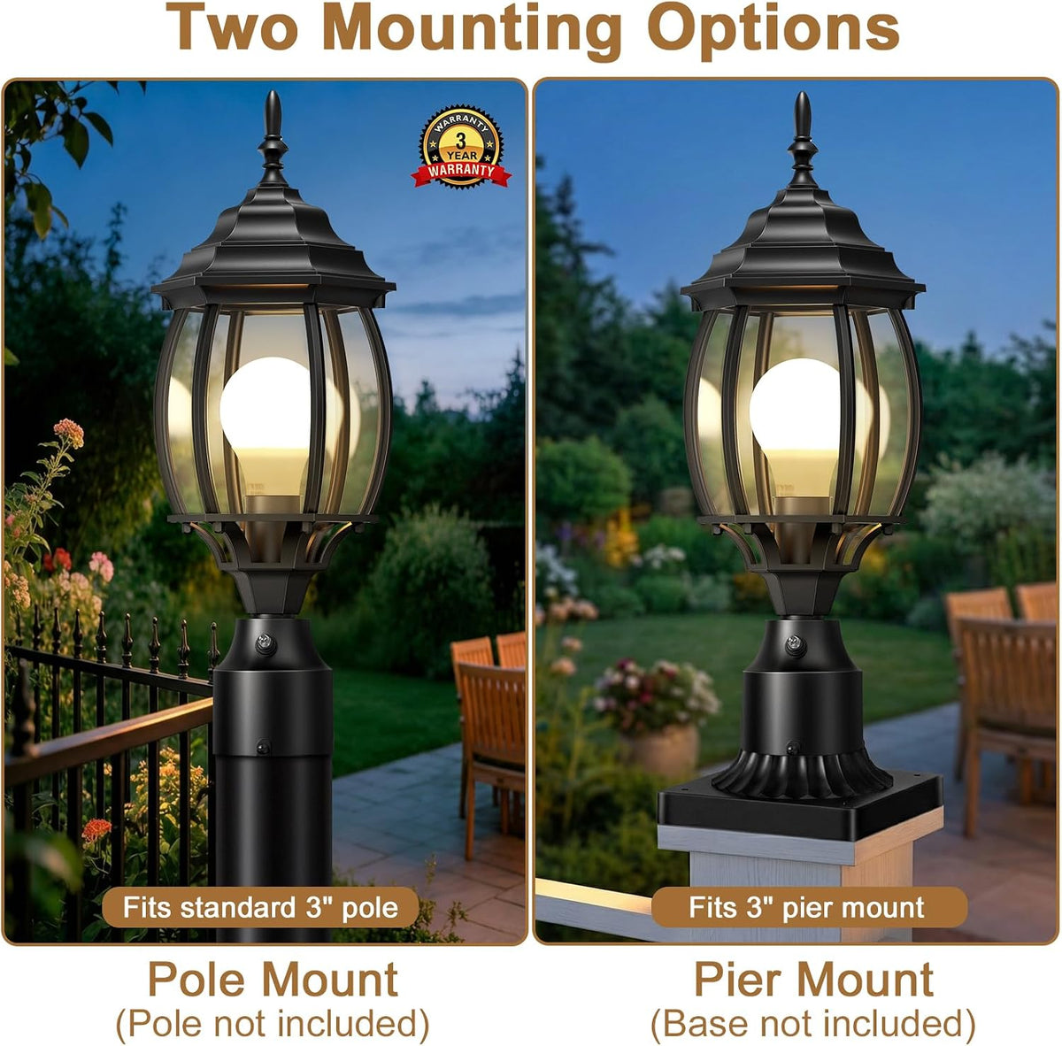 Redluck Large Dusk to Dawn Outdoor Post Light, Lamp Post Light Fixture