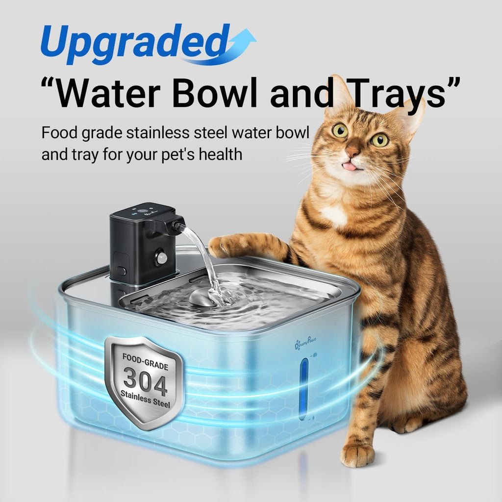 DownyPaws Cat Water Fountain Stainless Steel Wireless Automatic, Metal