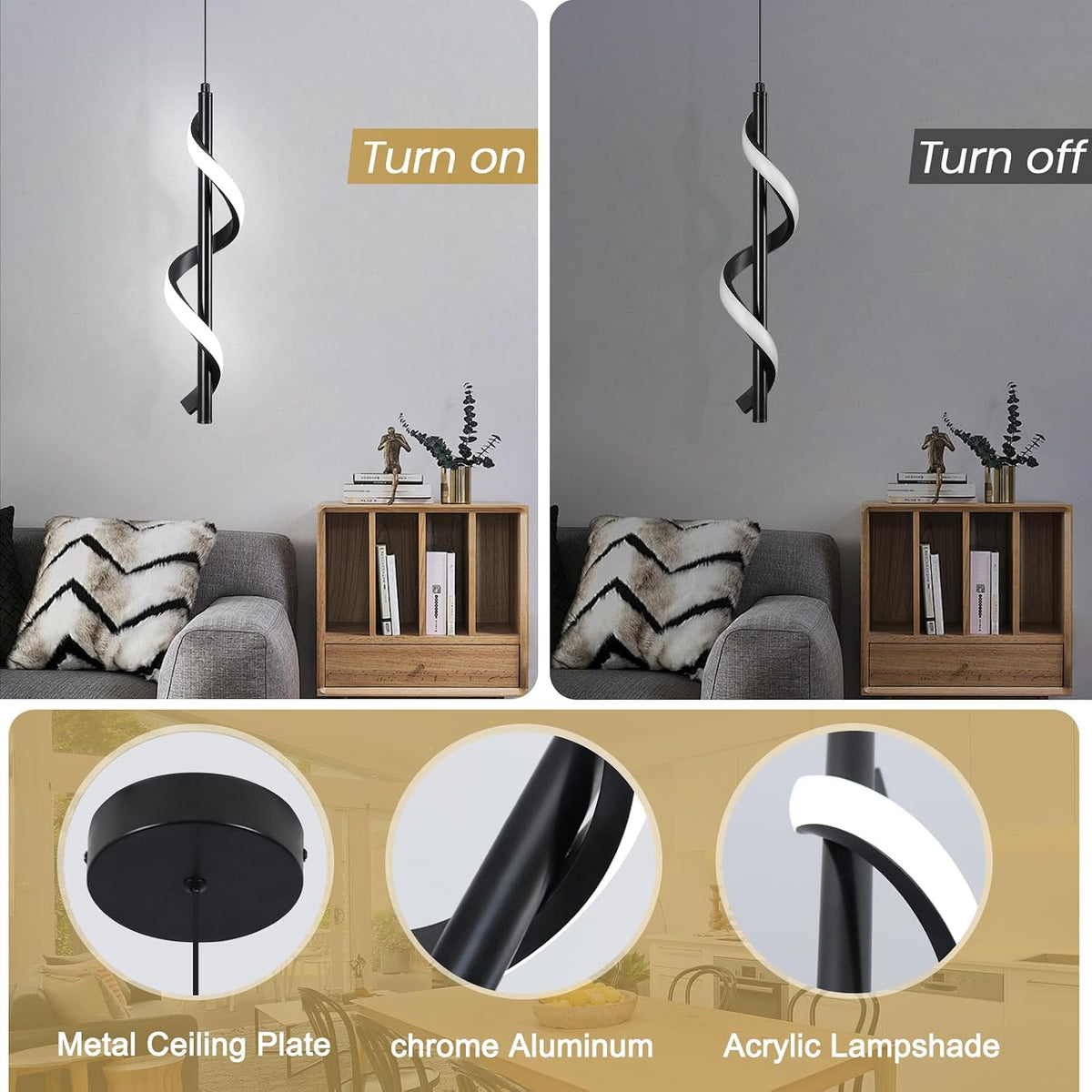 Modern Led Pendant Light Fixtures,6000K Cool White Black Led Pendant Lighting for Kitchen Island,Adjustable Height Hanging Light Fixtures for Kitchen Dining Room Living Room,1 Pack