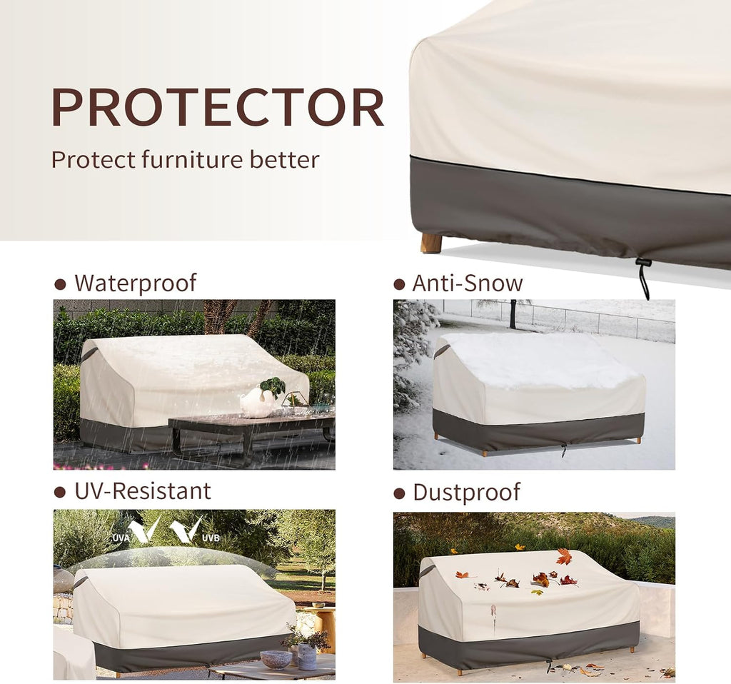 Waterproof Patio Furniture Sofa Cover, 600D Oxford Heavy-Duty Outdoor Protector for 3-Seater Couch, All-Season UV & Wind Resistant with Buckles & Air Vent, 79"W x 38"D x 35"H (Beige/Grey)