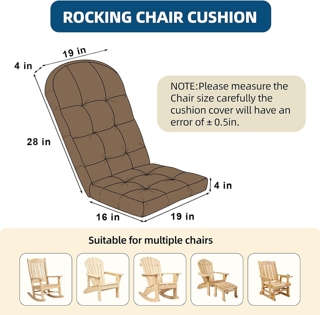Adirondack Chair Cushion with Non-Slip & Waterproof, 44x19x4 Inch Thick High Back Rocking Chair Cushions Outdoor Indoor, One-Piece Patio Seat Cushion for Glider Porch Rocker Lawn Chair, Brown