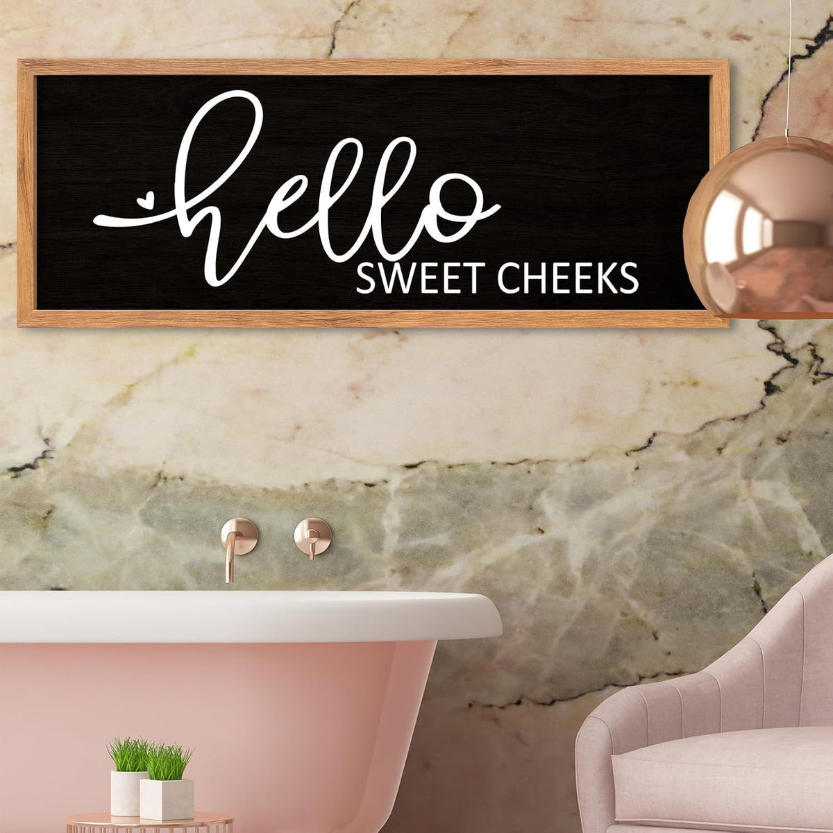 AuraPeak Hello Sweet Cheeks Bathroom Wall Decor, Wood Black, 40"×15"