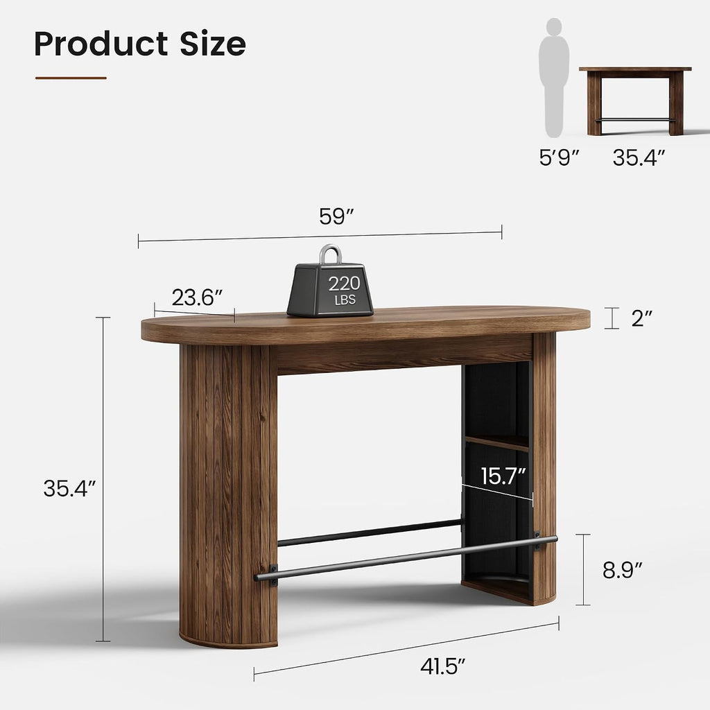 59" Bar Table, Walnut Counter Height Table, Wooden Vintage High Top Table
