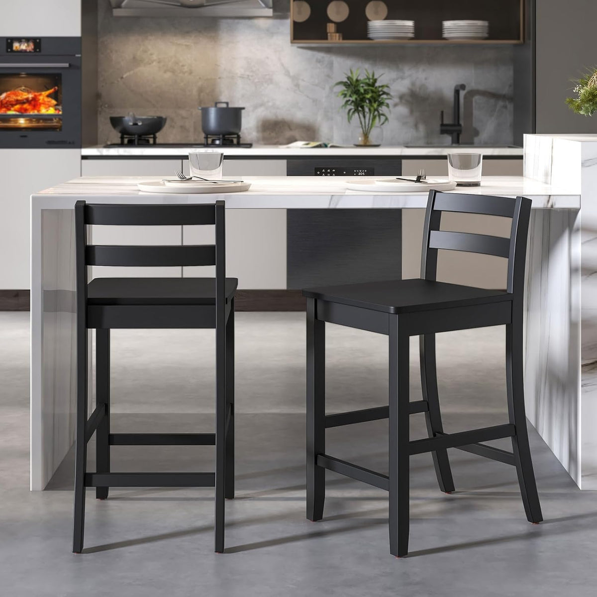 COSTWAY 24-Inch Wooden Counter Height Bar Stools Set of 2 with Low Backrest
