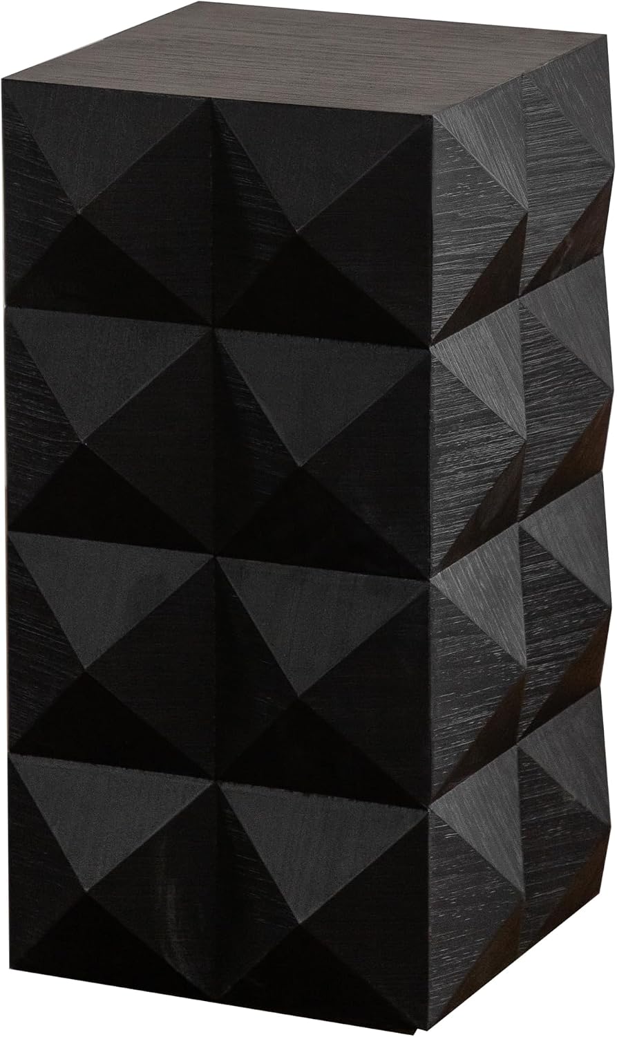 23.62"" Modern Boho end table side table, wooden three-dimensional relief coffee table for apartment bedrooms and offices Black